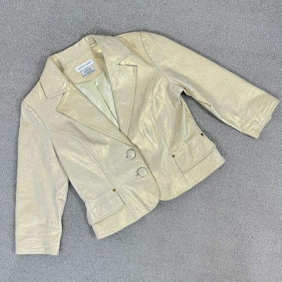 Newport News Vintage Leather Metallic Gold Blazer Jacket Size 8 - Picture 14 of 14